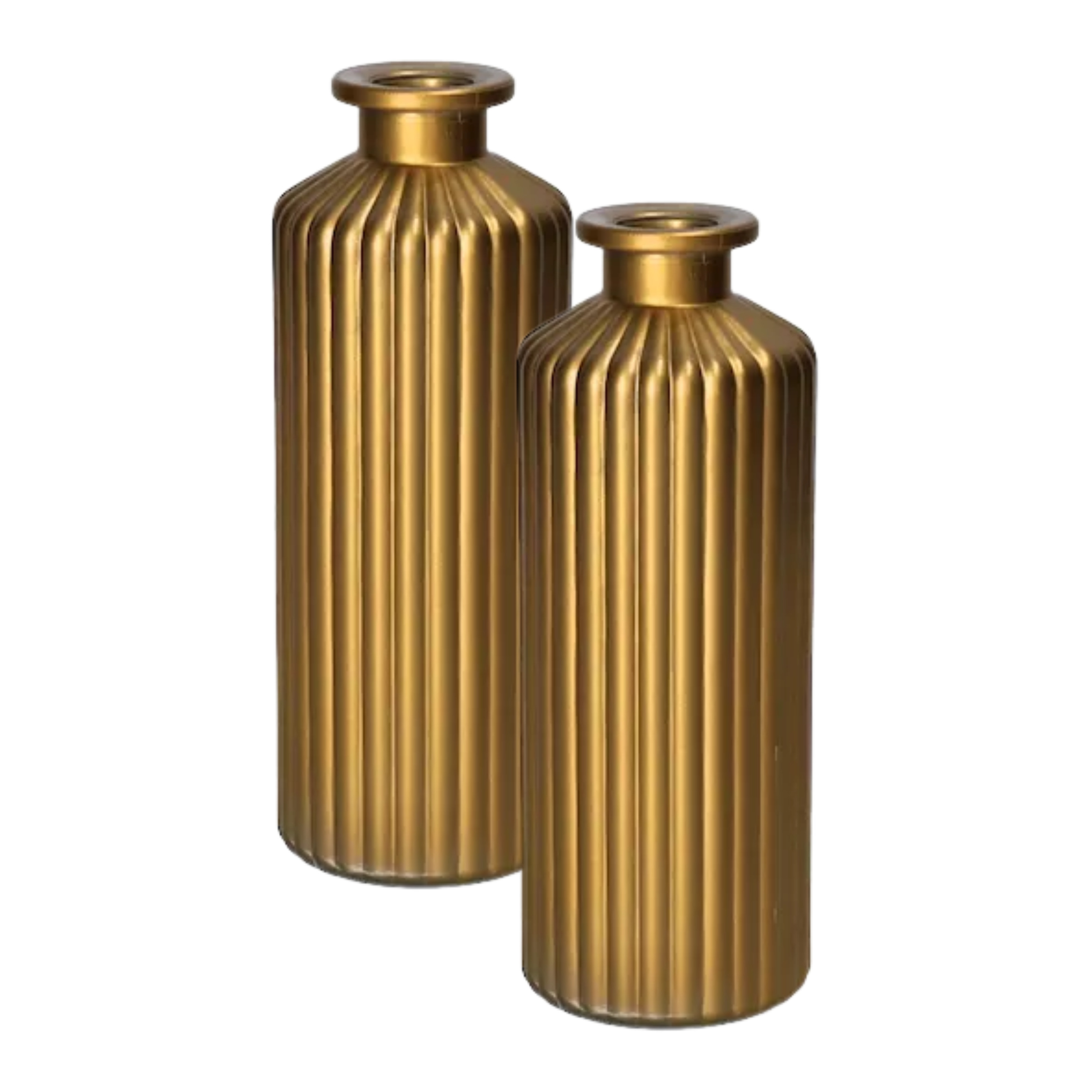 Merkloos Flesvaas Caro - 2x - metallic goud - glas - D5 x H20 cm - bloemenvaas -
