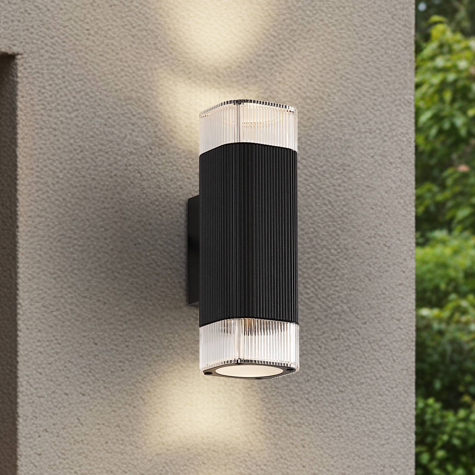 LINDBY buitenwandlamp Halvar, zwart, 24 cm, 2 x GU10, IP65