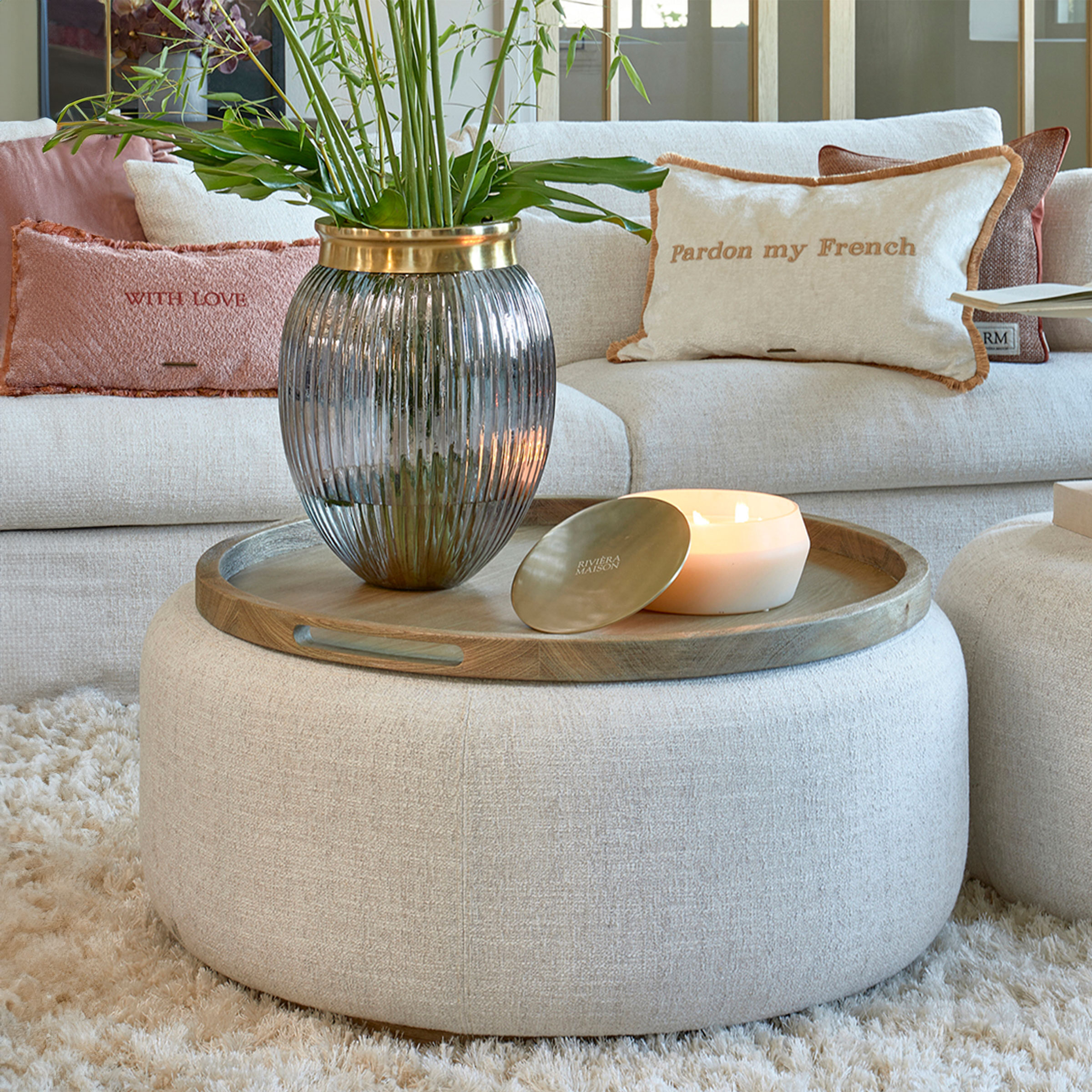 Rivièra Maison Salontafel Babylon Met dienblad, 91cm - Antiek Wit - Rond