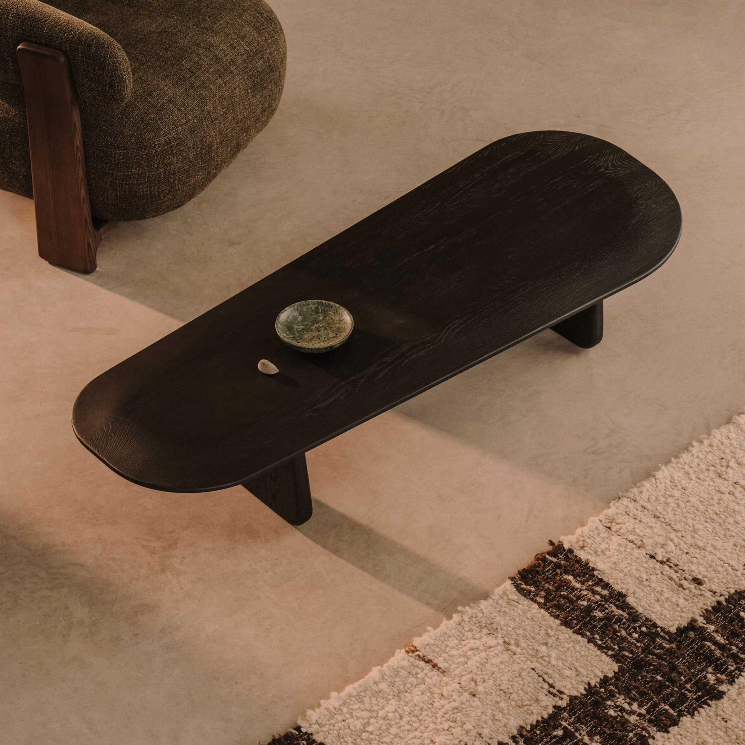 Kave Home Organische Salontafel Pirita Eikenhout, 146 x 64cm - Zwart