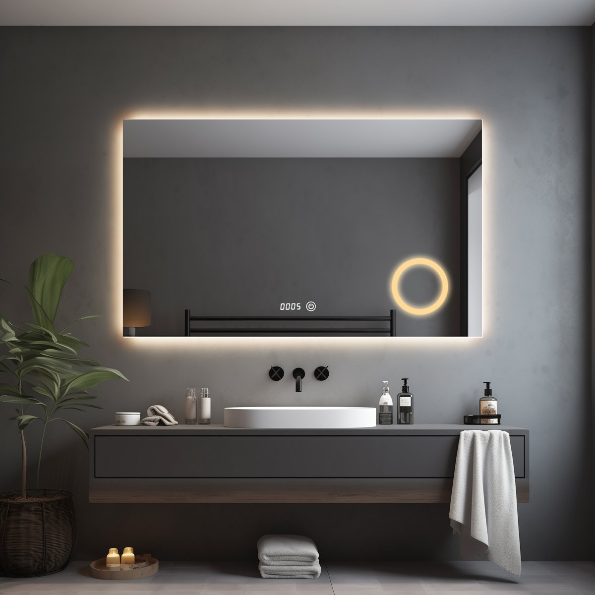 BES LED Badkamerspiegel met LED Verlichting en Verwarming 80x60cm - Afimera Primar - Randloos - Wandspiegel Rechthoek - Touch Bediening - Dimbaar - Aanpasbare Lichtkleur - Make-up Spiegel Geïntegreerd - 