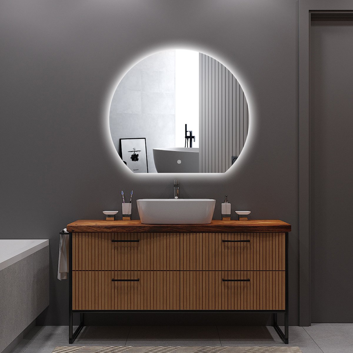 BES LED Badkamerspiegel met LED Verlichting en Verwarming 100cm - Afimera Deco - Randloos - Wandspiegel Rondboog Vorm - Touch Bediening - Dimbaar - Aanpasbare Lichtkleur