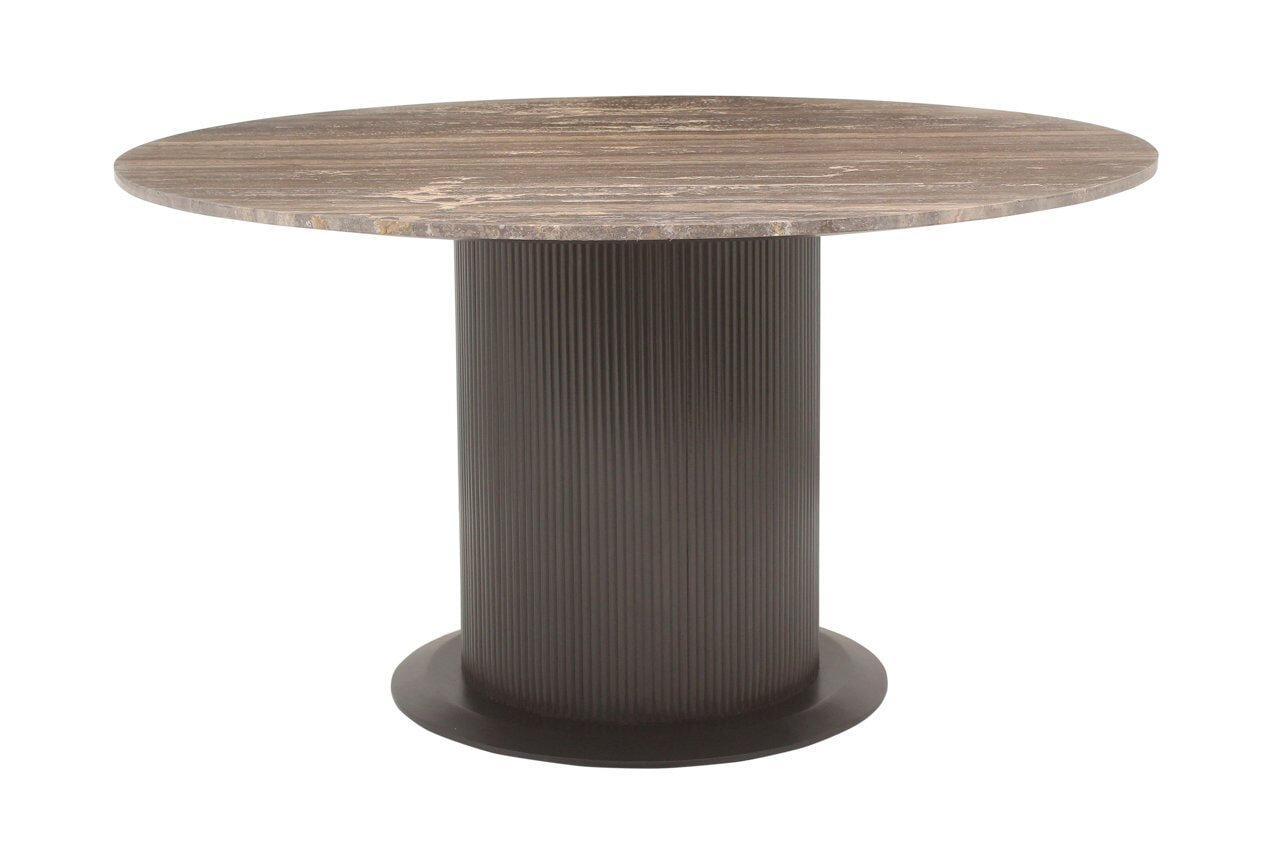 Richmond Interiors Richmond Ronde Eettafel Russo Travertin en brass, 140cm - Bruin