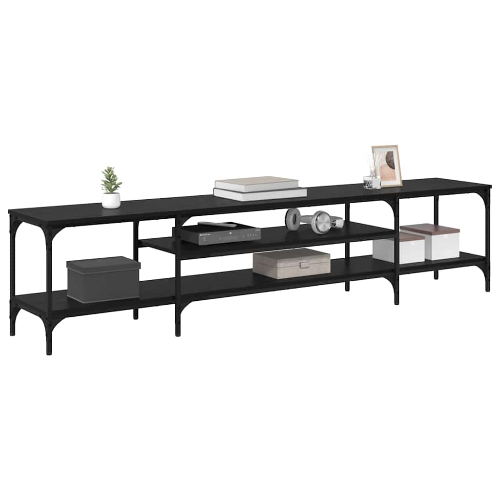 vidaXL TV-kast Zwart Eiken 201 x 35 x 45 cm Gemonteerd hout en ijzer