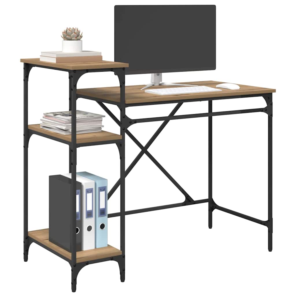 vidaXL Bureau Artisan Eiken 105 x 50 x 90 cm Bewerkt hout