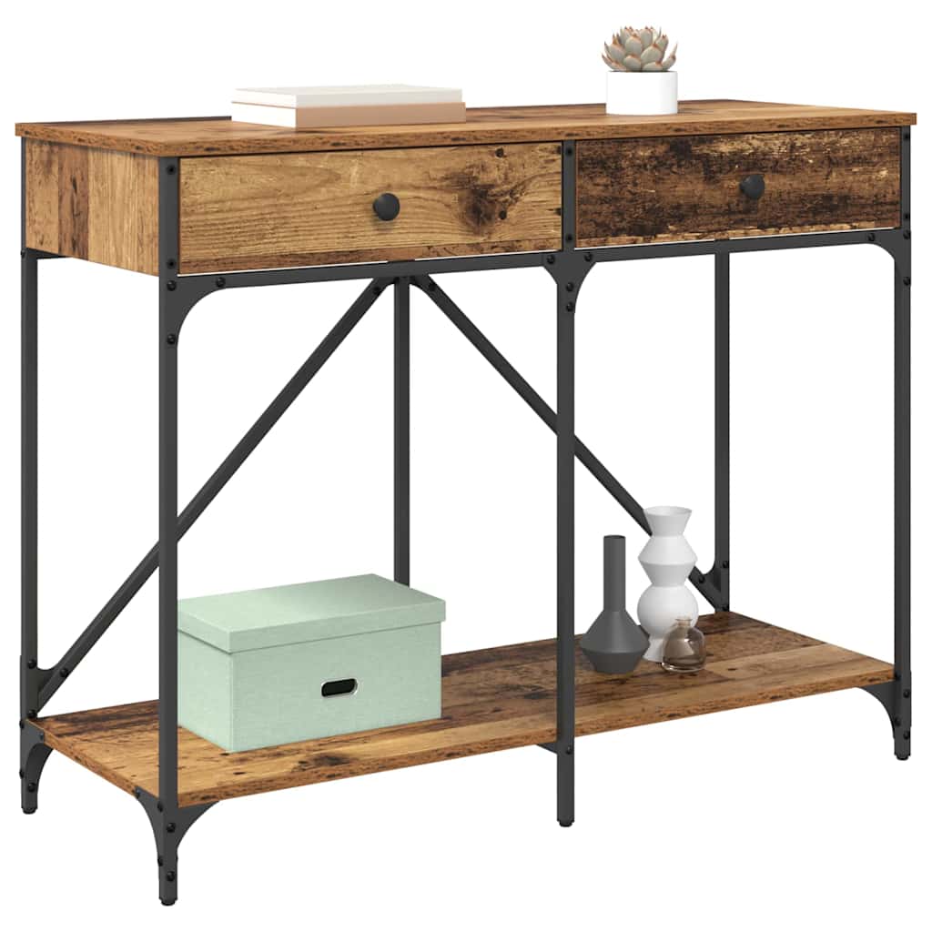 vidaXL Wandtafel met lade Oud Hout 100 x 39 x 78,5 cm Bewerkt hout