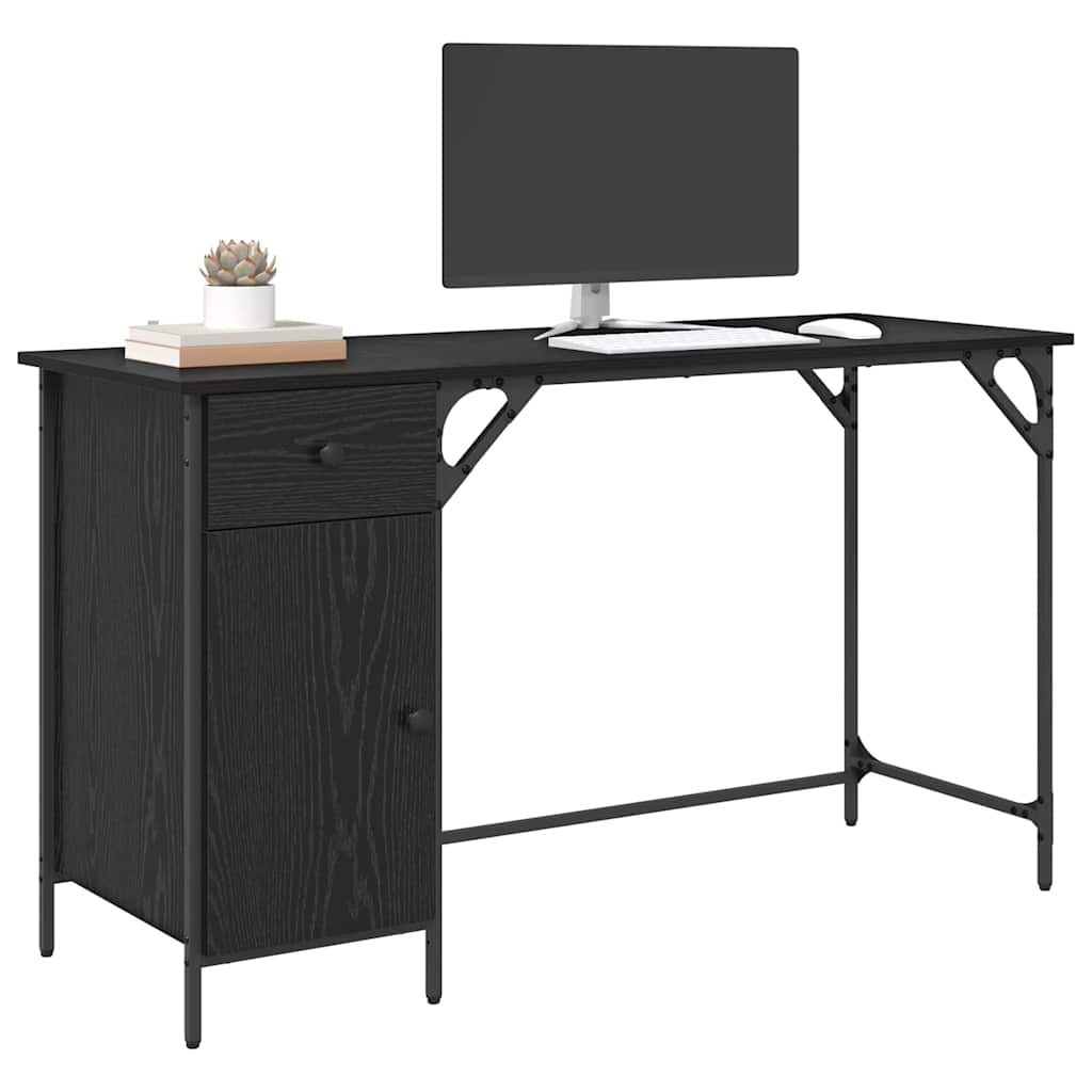 vidaXL Computerbureau Zwart Eiken 131 x 48 x 75 cm Bewerkt hout