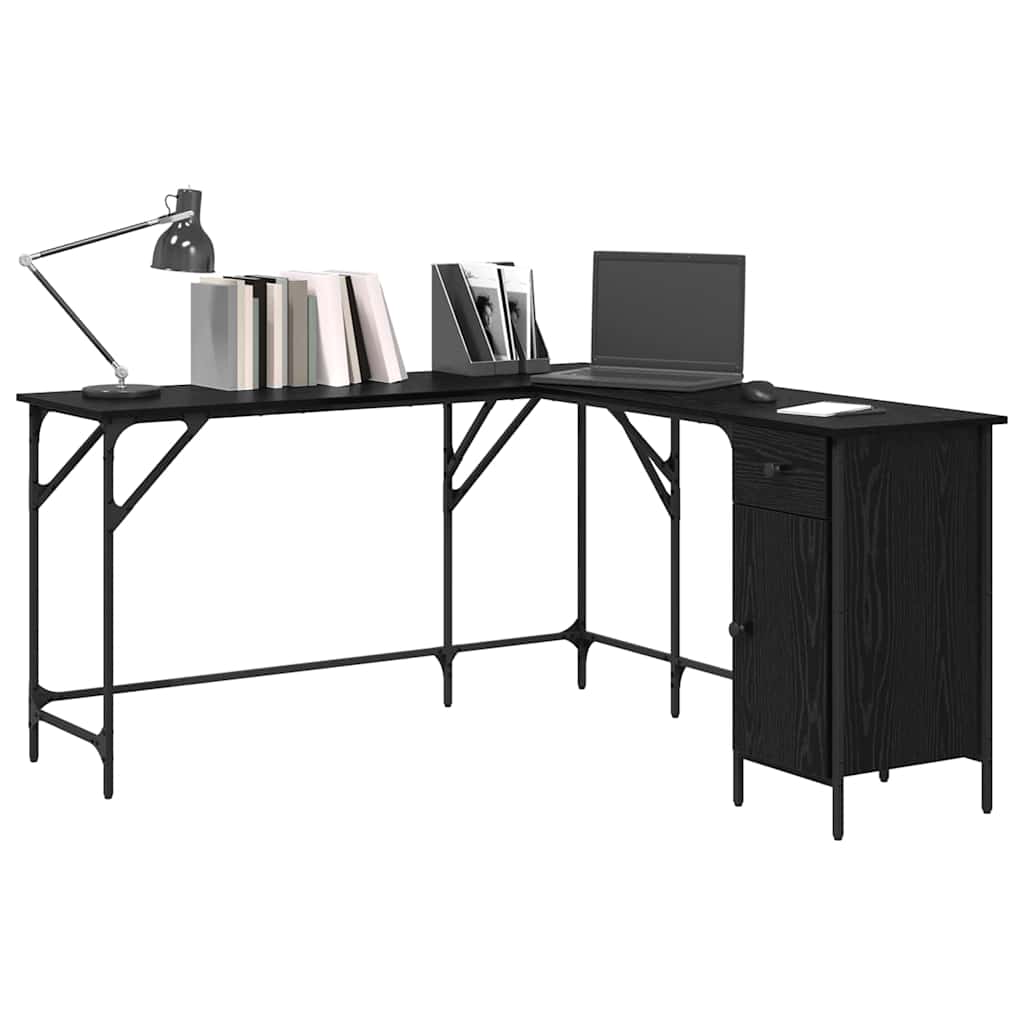 vidaXL Bureau Zwart Eiken 141 x 141 x 75 cm Bewerkt hout