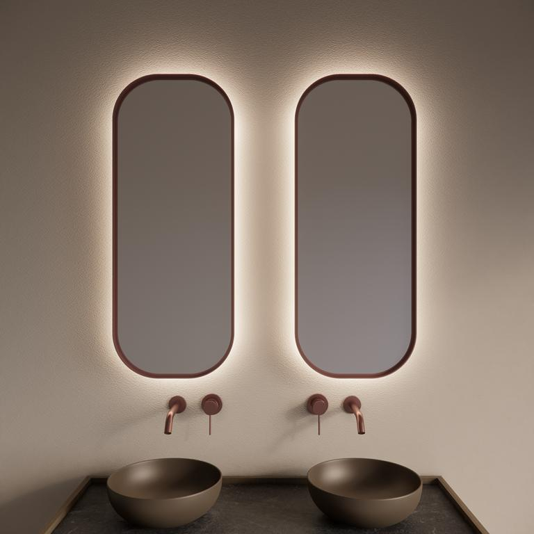 Gliss Design Spiegel  Plato met Indirecte LED Verlichting en Verwarming 40x100cm Koper Rose