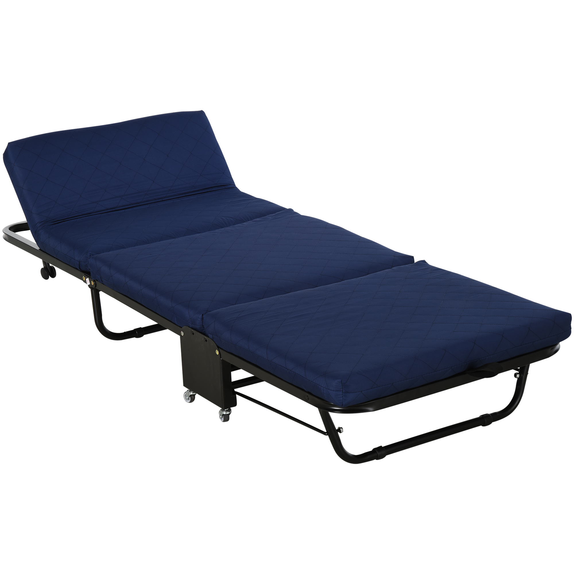 HOMCOM Opklapbaar Logeerbed 2-in-1 Wielen Blauw 184x65x26cm Verstelbaar Hoofdeinde 120kg Draagvermogen Gastenbed | Aosom.nl
