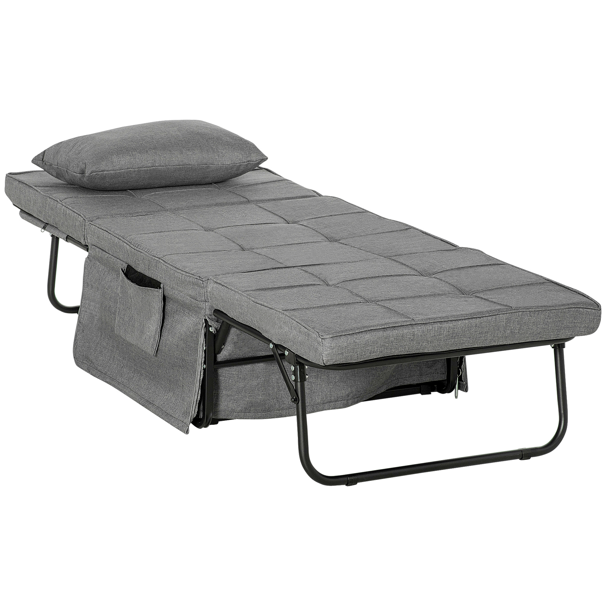 HOMCOM opklapbed 4-in-1 multifunctioneel Fauteuil voetenbank ligstoel logeerbed Verstelbare rugleuning Tot 150kg Grijs | Aosom.nl