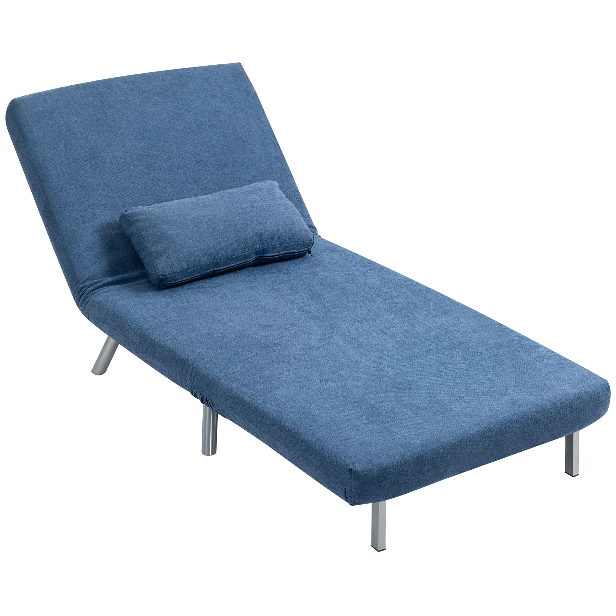 HOMCOM beklede stoel met bedfunctie 2-in-1 slaapstoel gastenbed blauw 5-posities rugleuning 190cm bedlengte | Aosom.nl