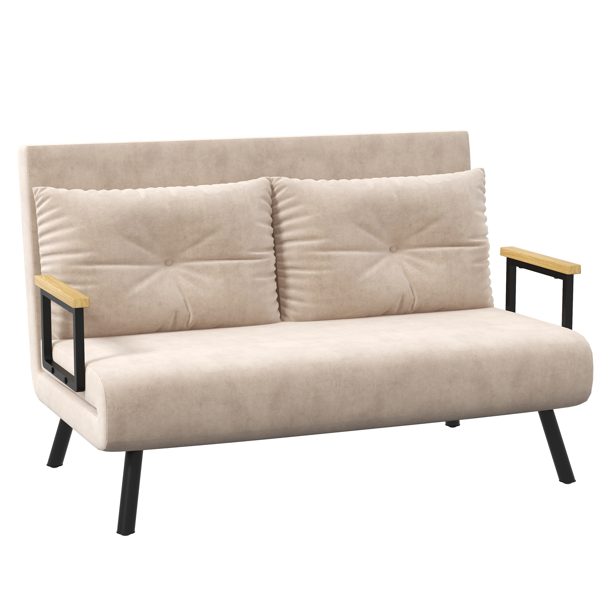HOMCOM slaapfauteuil, multifunctioneel slaapbank, incl. 2 kussens, luxe fluweel, eenvoudig om te bouwen, 180 x 90 x 75 cm, Beige | Aosom.nl