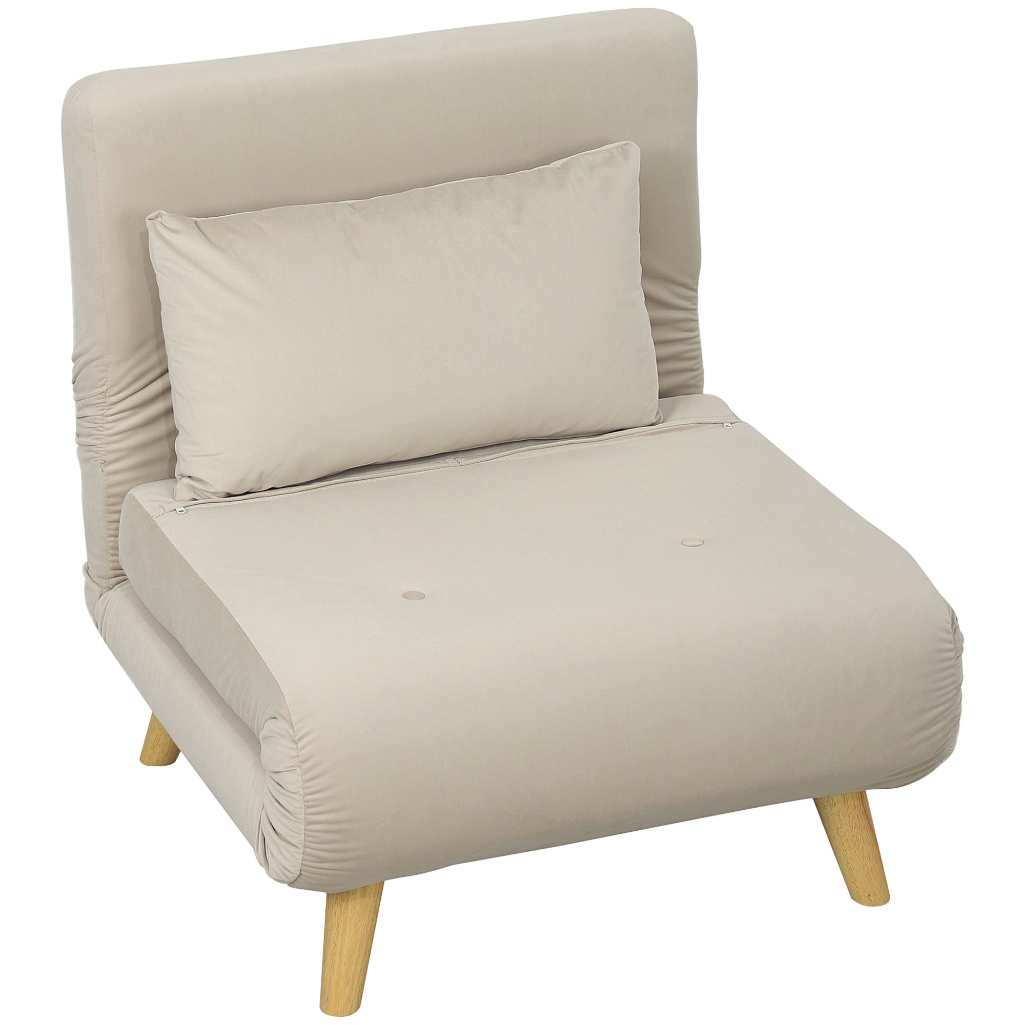 HOMCOM Opvouwbare Fauteuil met Bedfunctie 6 standen rugleuning fluweeloptiek ruimtebesparend 72x78x79 cm beige | Aosom.nl