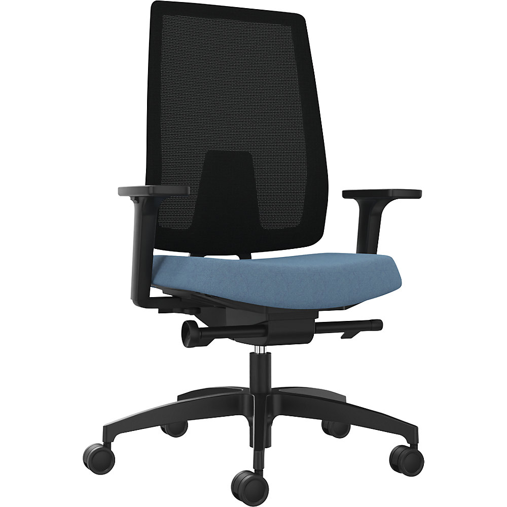 Dauphin Bureaudraaistoel INDEED, met tegendrukregeling, netrugleuning waterblauw