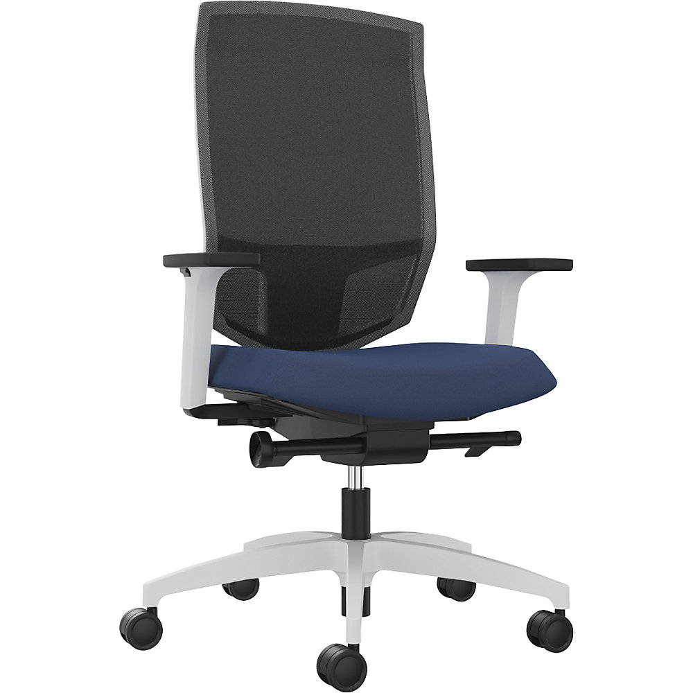 Dauphin Bureaudraaistoel JUST EVO MESH, met netrugleuning, wit, nachtblauw