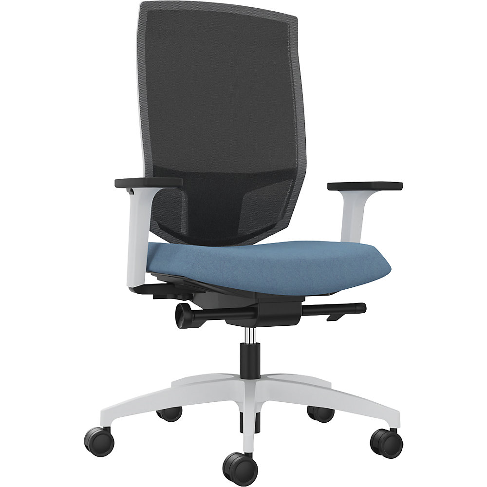 Dauphin Bureaudraaistoel JUST EVO MESH, met netrugleuning, wit, waterblauw