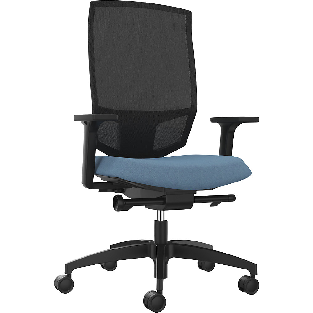 Dauphin Bureaudraaistoel JUST EVO MESH, met netrugleuning, zwart, waterblauw