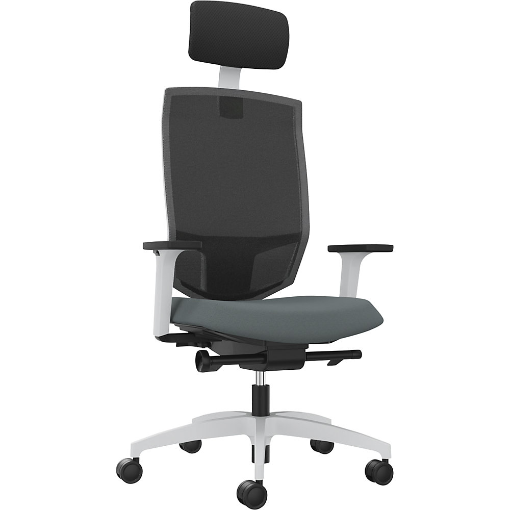 Dauphin Bureaudraaistoel JUST EVO MESH, met netrugleuning, wit, grijs, met hoofdsteun