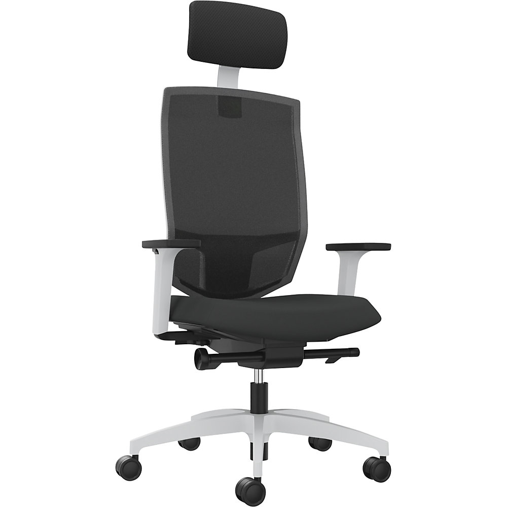 Dauphin Bureaudraaistoel JUST EVO MESH, met netrugleuning, wit, zwart, met hoofdsteun