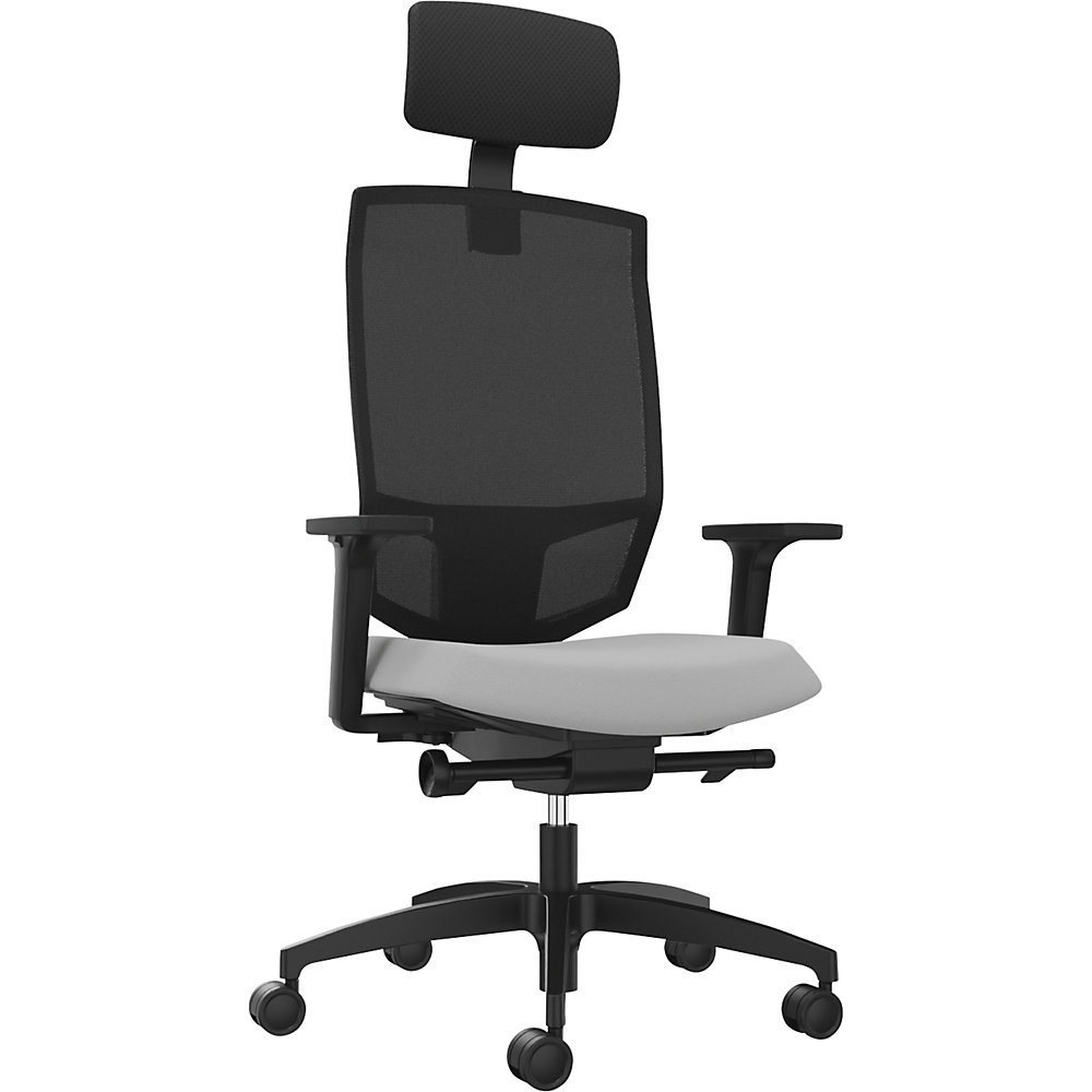Dauphin Bureaudraaistoel JUST EVO MESH, met netrugleuning, zwart, platinagrijs, met hoofdsteun