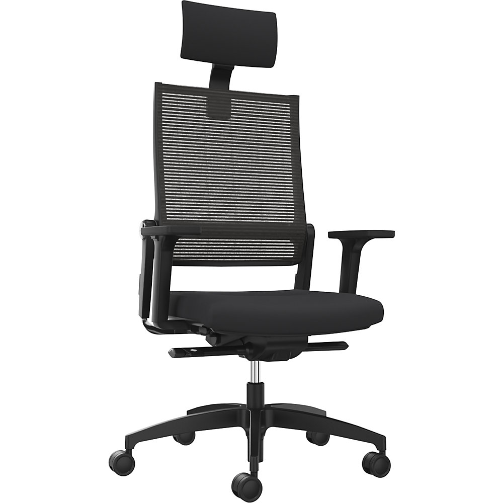 Dauphin Bureaustoel LORDO FLEX, met netrugleuning, zwart, met hoofdsteun