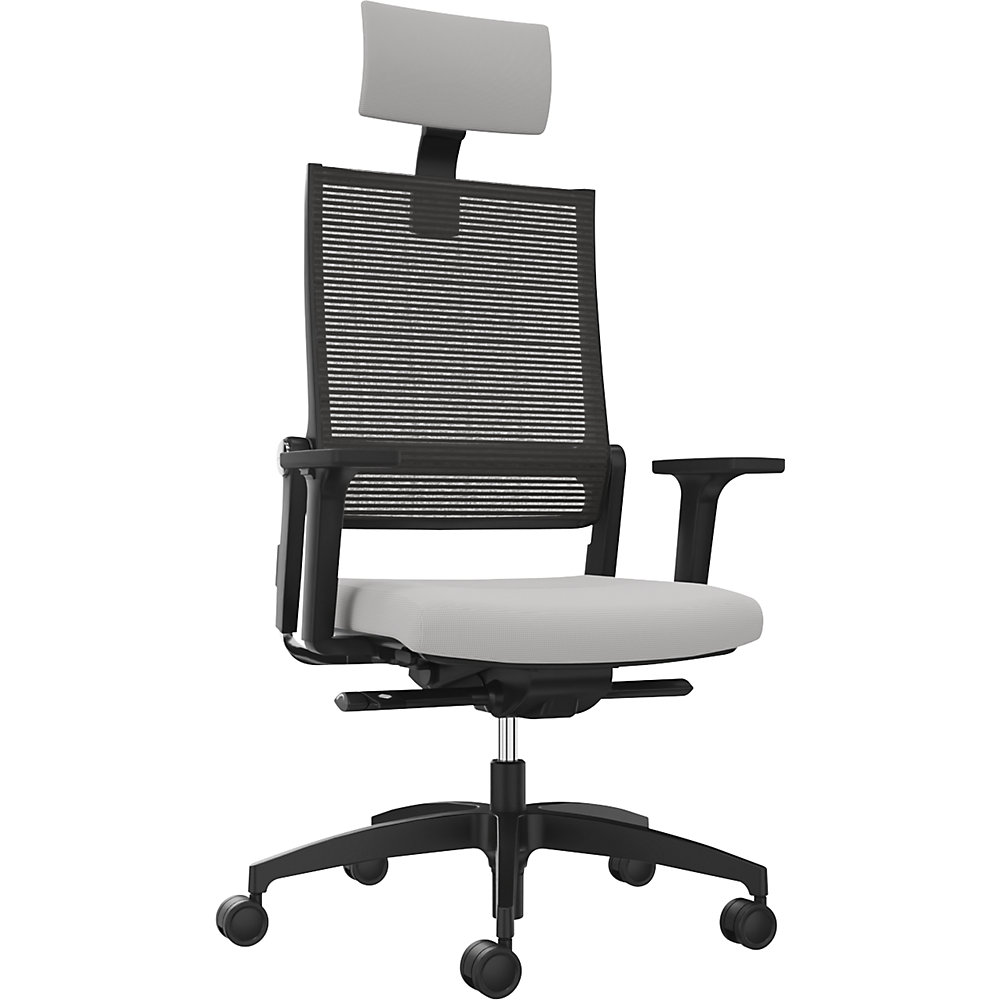 Dauphin Bureaustoel LORDO FLEX, met netrugleuning, platinagrijs, met hoofdsteun