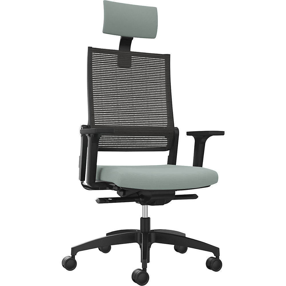 Dauphin Bureaustoel LORDO FLEX, met netrugleuning, blauwgroen, met hoofdsteun