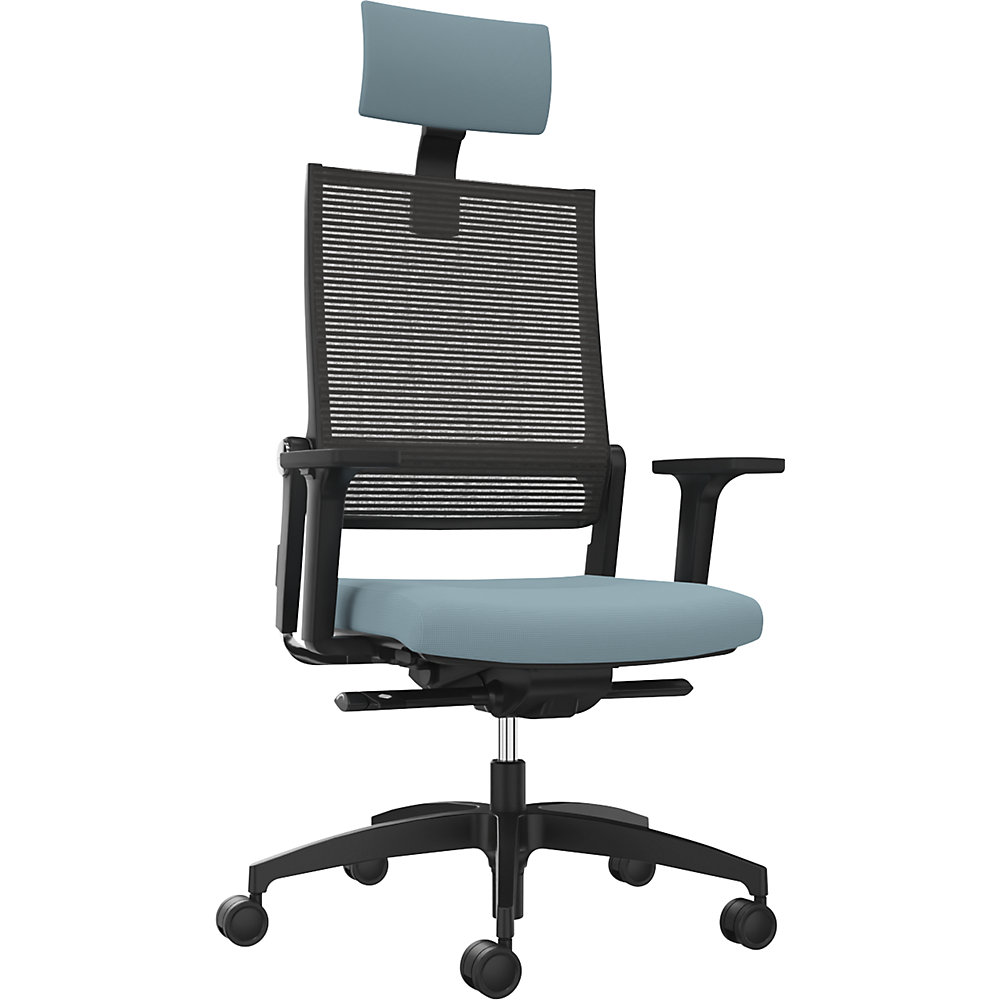 Dauphin Bureaustoel LORDO FLEX, met netrugleuning, waterblauw, met hoofdsteun