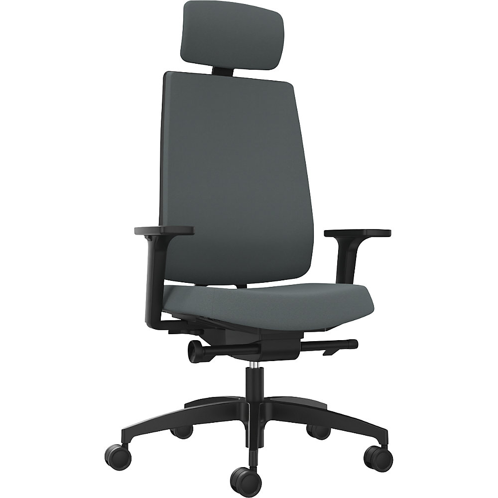 Dauphin Bureaudraaistoel INDEED, met instelbare tegendruk, hoofdsteun, gestoffeerde rugleuning grijs