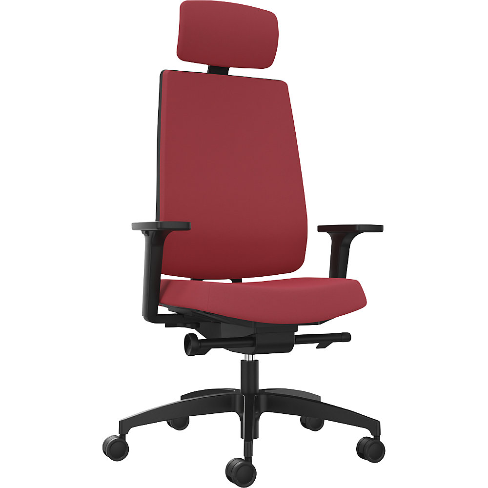 Dauphin Bureaudraaistoel INDEED, met instelbare tegendruk, hoofdsteun, gestoffeerde rugleuning chilirood