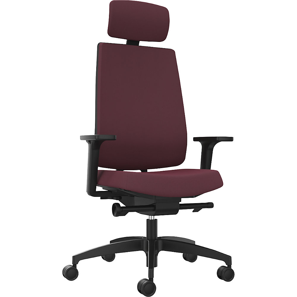 Dauphin Bureaudraaistoel INDEED, met instelbare tegendruk, hoofdsteun, gestoffeerde rugleuning shirazrood