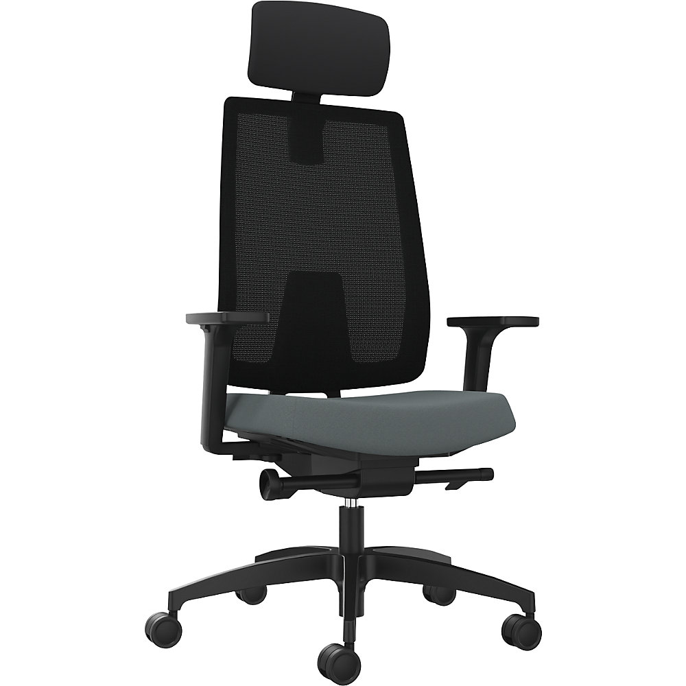 Dauphin Bureaudraaistoel INDEED, met instelbare tegendruk, hoofdsteun, netrugleuning grijs