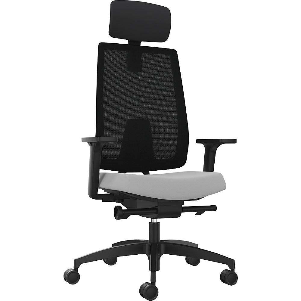 Dauphin Bureaudraaistoel INDEED, met instelbare tegendruk, hoofdsteun, netrugleuning platinagrijs