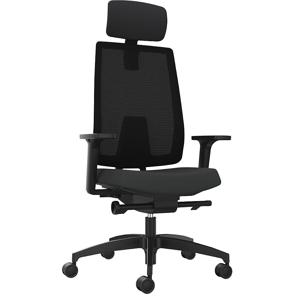 Dauphin Bureaudraaistoel INDEED, met instelbare tegendruk, hoofdsteun, netrugleuning zwart