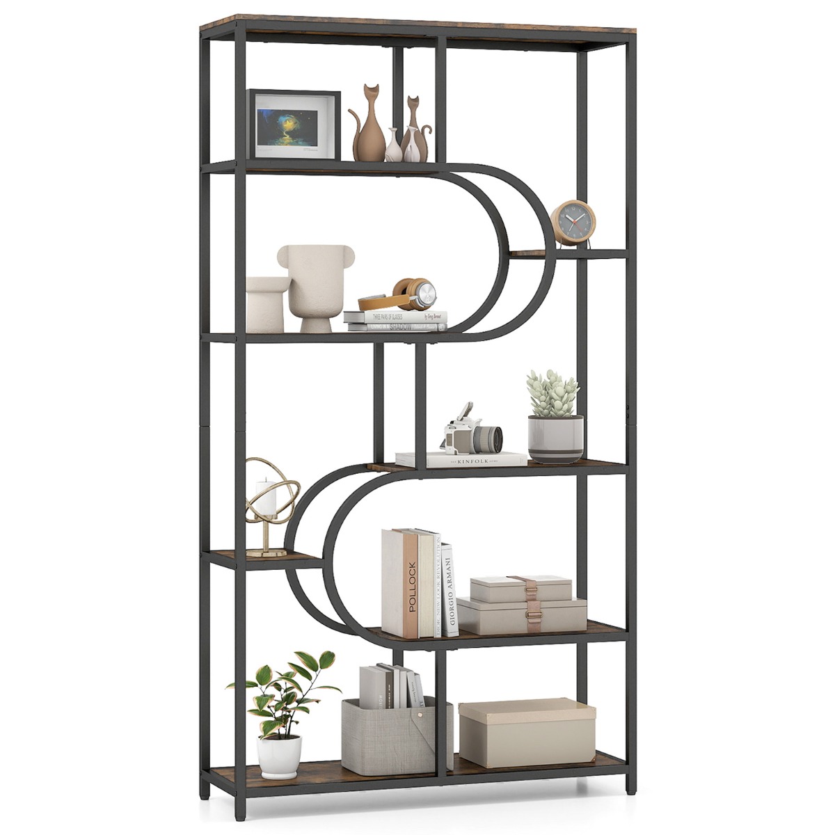 Costway 8-laags Geometrische Boekenkast met Open Houten Planken en Metalen Frame