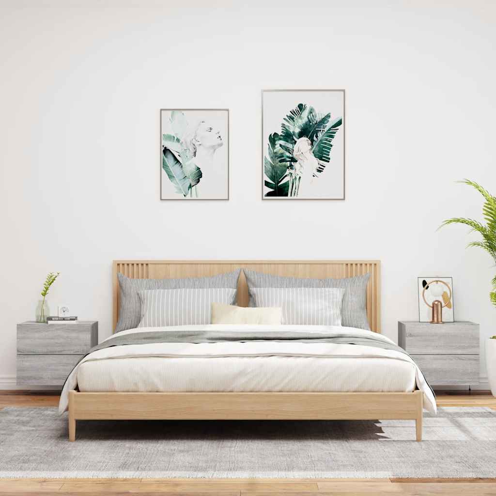 vidaXL Nachtkastjes met LED's 2 st wandgemonteerd grijs sonoma eiken