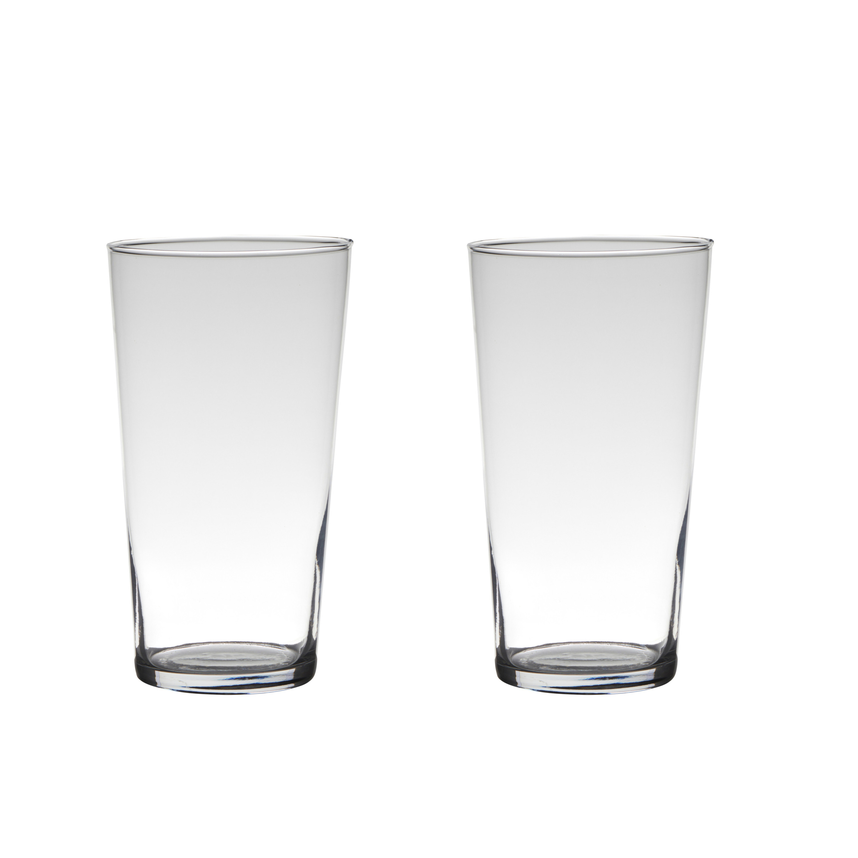 Merkloos Bloemenvaas - Set van 2x stuks - conisch - glas - transparant - D14 x H25 cm - Boeketten -