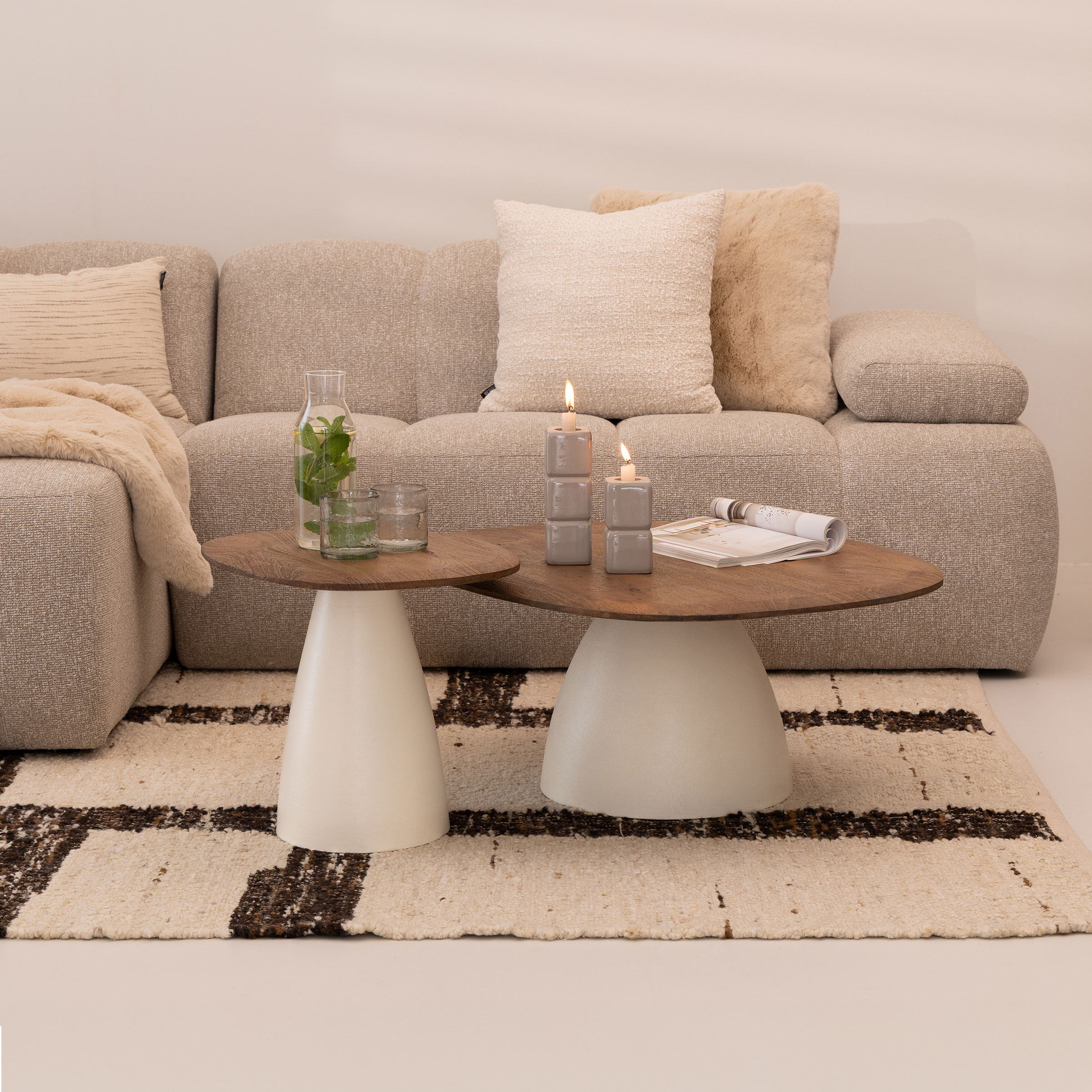 Brix Organische Salontafel Marron Mangohout, Set van 2 stuks - Bruin