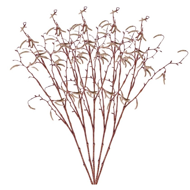Shoppartners Kunsttak - 5x - berkenkatjes - 66 cm - betula pendula - decoratie takken -