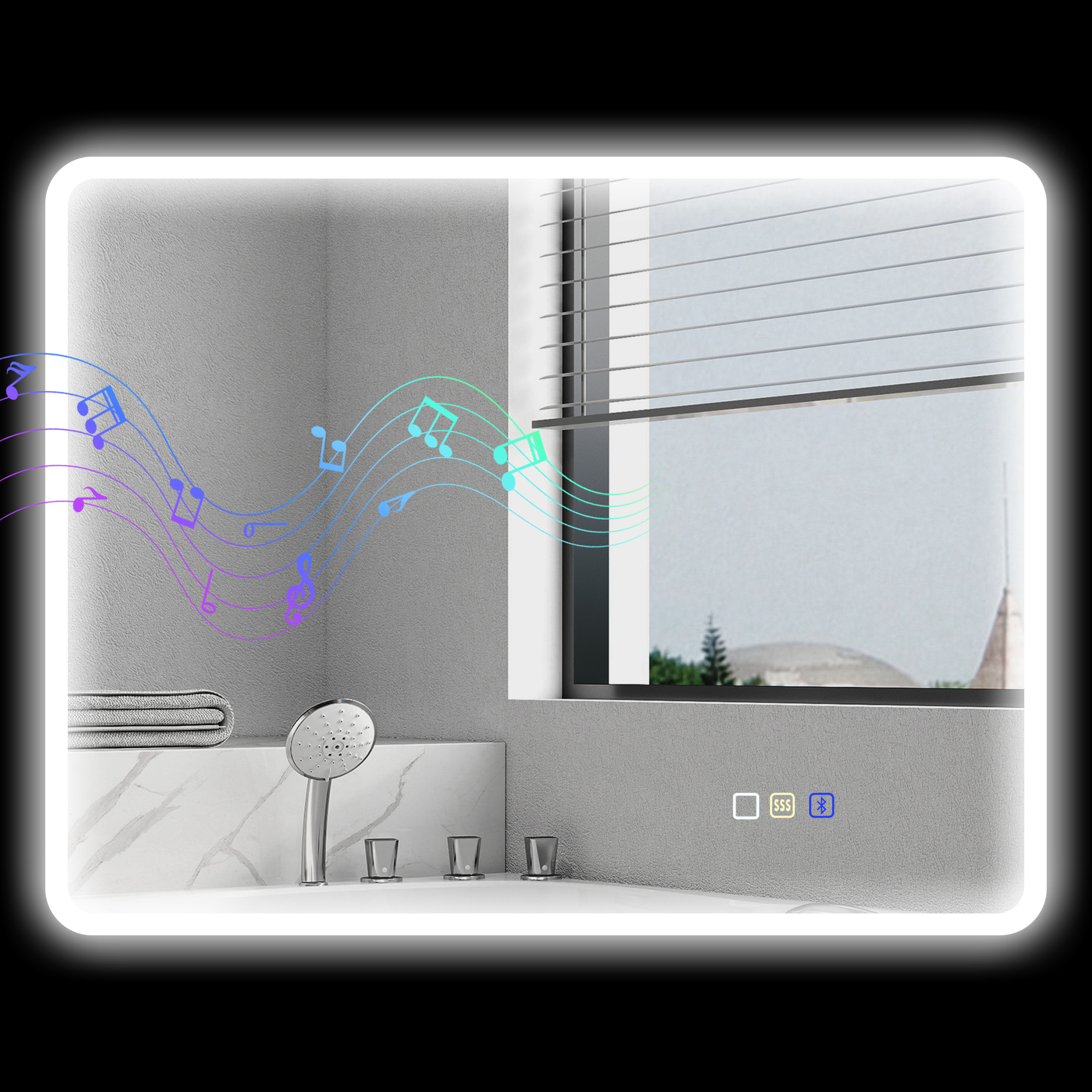 HOMCOM LED-badkamerspiegel met Bluetooth 70 x 90 cm, aanraakschakelaar, verstelbaar licht, 3 kleuren, anti-condens, geheugen, zilver