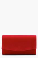 Boohoo Structured Suedette Clutch Bag & Chain, Red