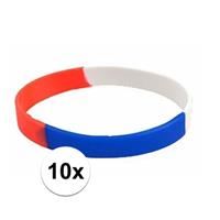 10x Siliconen armbandjes rood wit blauw Multi