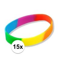 15x Siliconen armbandjes regenboog Multi