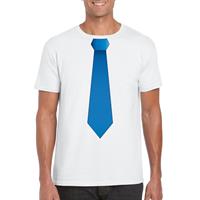 Shoppartners Wit t-shirt met blauwe stropdas heren Wit