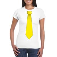 Shoppartners Wit t-shirt met gele stropdas dames Wit