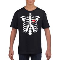 Shoppartners Halloween skelet t-shirt zwart kinderen (134-140) Zwart
