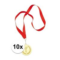 10x Gouden medailles eerste prijs aan rood lint Goudkleurig