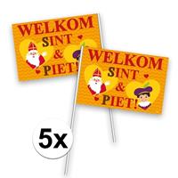 Folat 5x Welkom Sint en Piet zwaaivlaggetje Multi