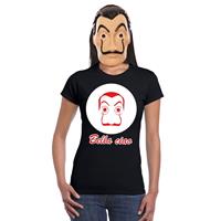 Shoppartners Zwart Salvador Dali t-shirt met La Casa de Papel masker dames Zwart
